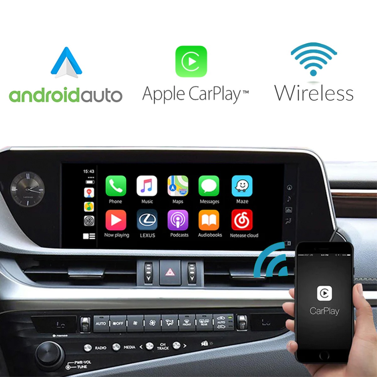 Universal Apple CarPlay (Wired & Wireless) + Android Auto (Wired & Wireless)  (Vehicle must have OEM Apple CarPlay)